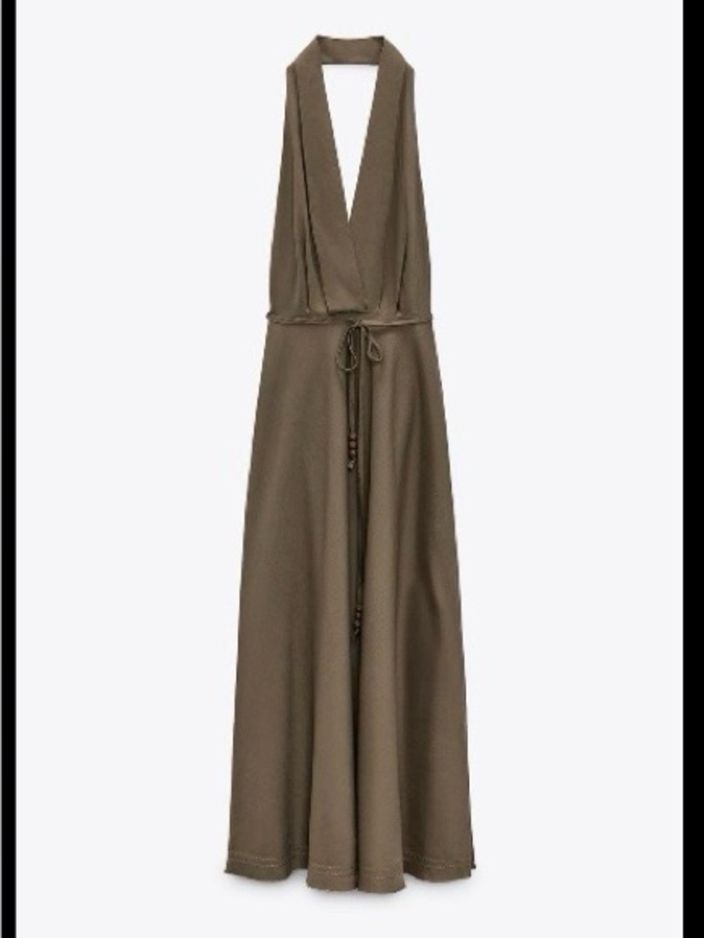 Zara Olive Halter Midi Dress with Tie Waist